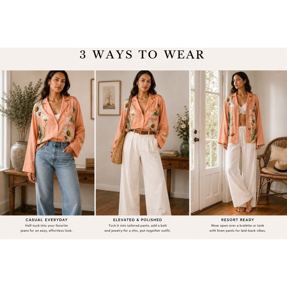 Anthropologie LyreBird Neela Floral Silky Blouse Pajama Top NWT Nancy's Blushes - Picture 3 of 14